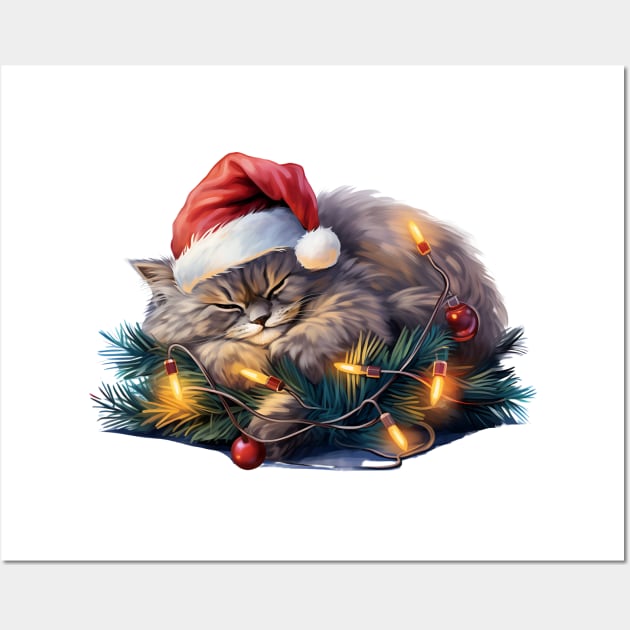 Lazy Persian Cat At Christmas Wall Art by Chromatic Fusion Studio